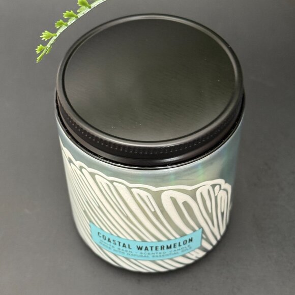 BBW Coastal Watermelon White Barn Bath & Body Works Mason Jar Single Wick Candle - Picture 4 of 10
